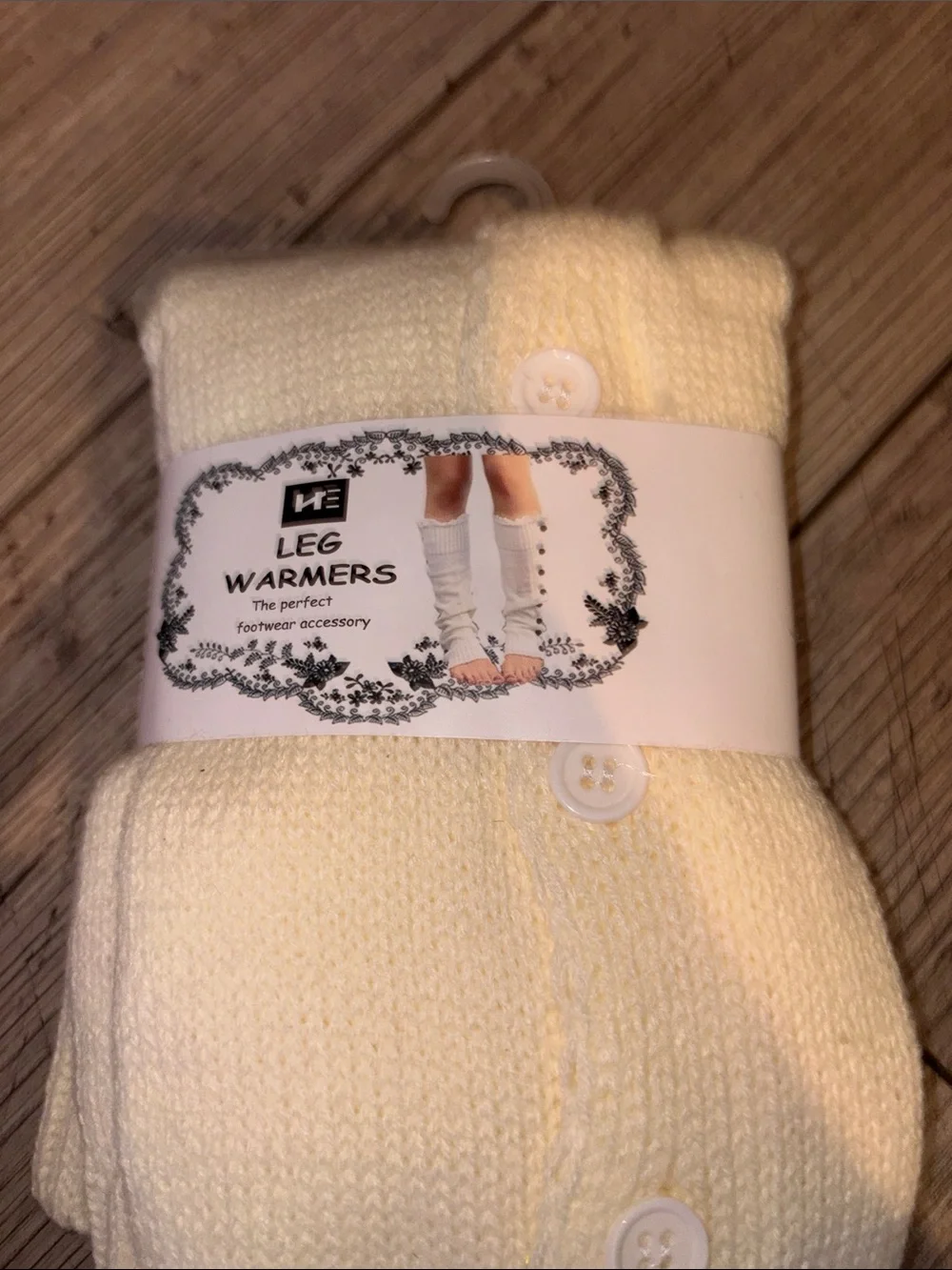 NWT Cream Knit Leg Warmers with white Lace Trim